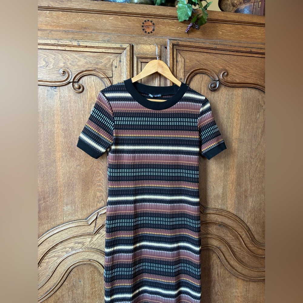 Zara Jacquard Knit Midi Dress Striped Multicolor Bodycon Size M - Picture 7 of 10
